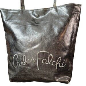✨ Vintage Carlos Falchi Silver-Tone Tote Bag - Rare Metallic Design